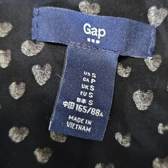 Gap Small Black White Heart Print Blouse Y2K 90s Romantic Casual Top Cottagecore - Picture 5 of 8